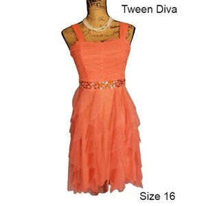 Tween Diva Girls Dress 16 Sleeveless Jeweled Detail Tulle High Low Formal